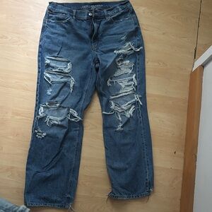 American Eagle Outfitters Blue Distressed Wide Leg Jeans